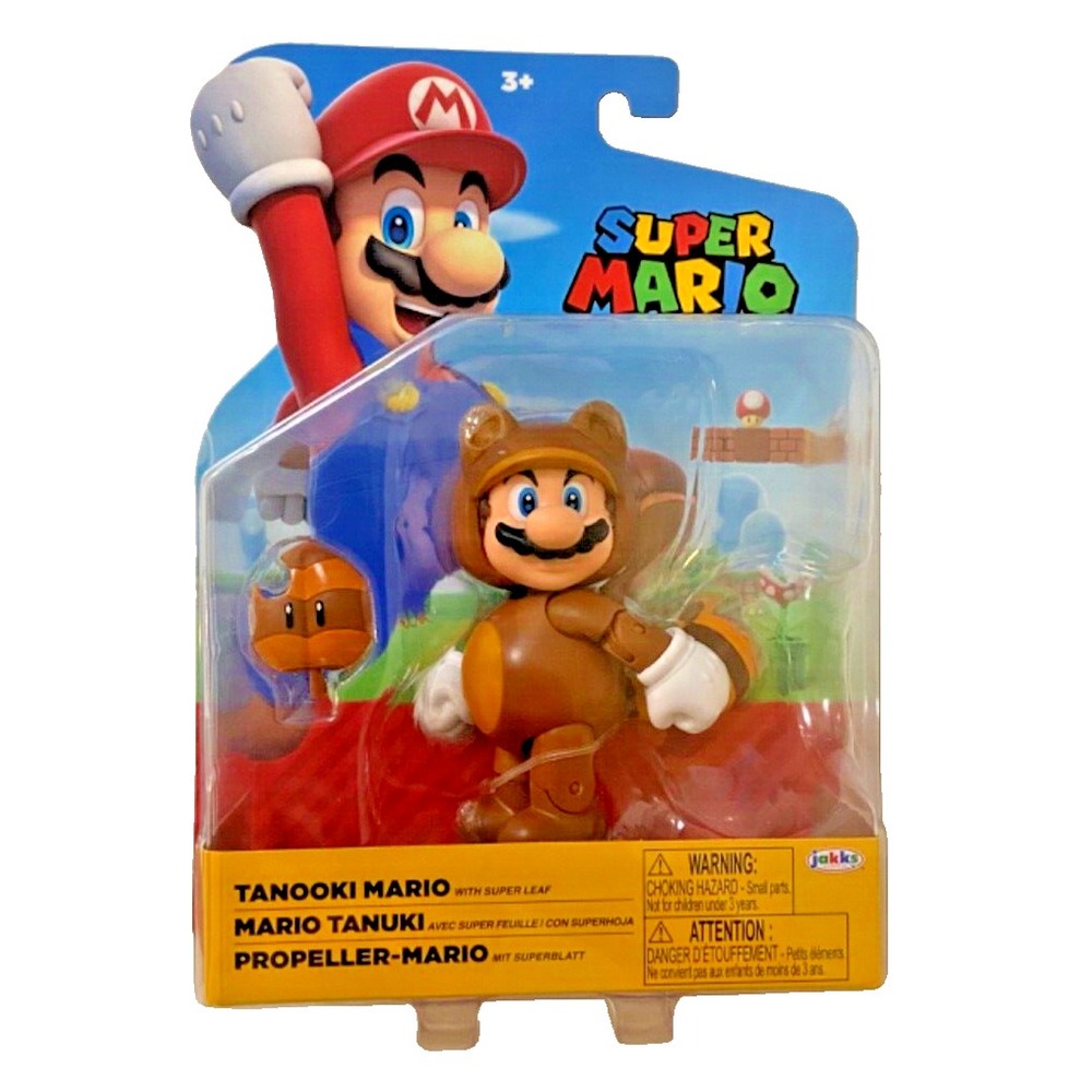 TANOOKI MARIO Super Mario Jakks‎ Pacific 4" Figure With Super Leaf